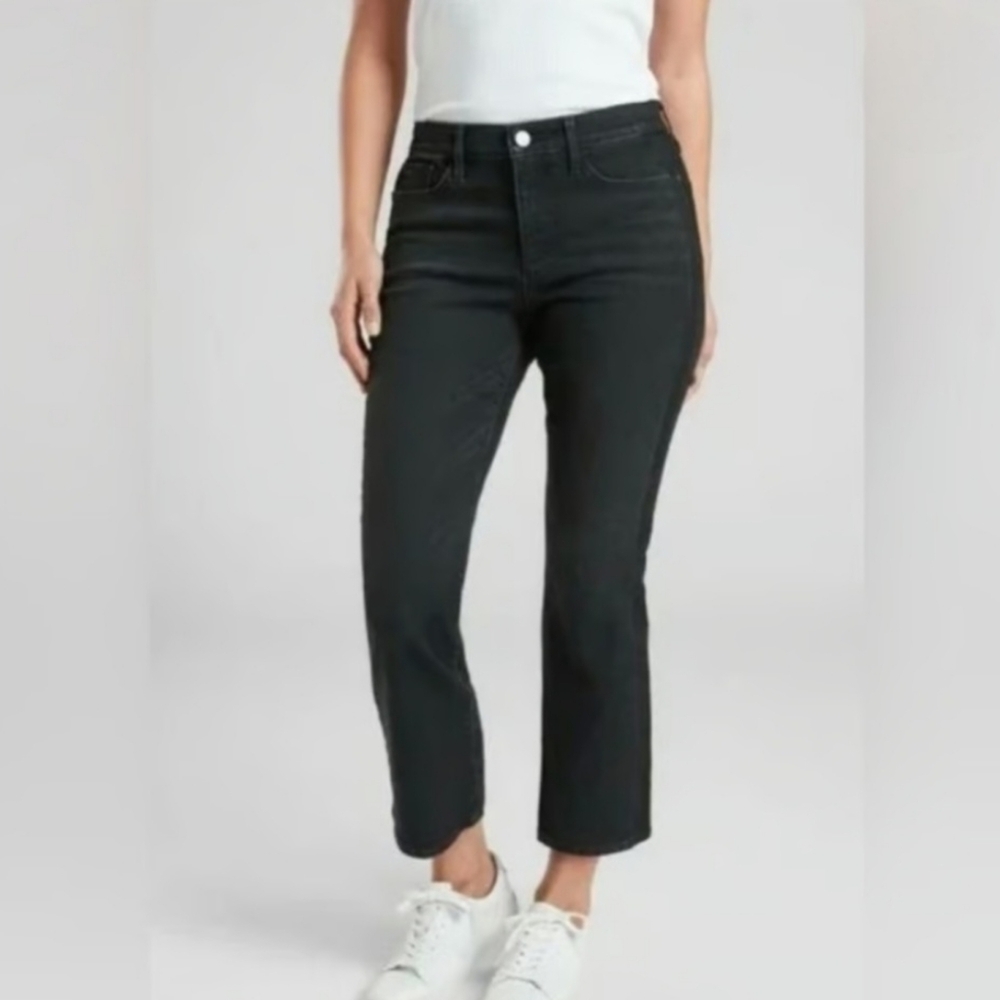 Athleta Sculptek High Rise Crop Kick Flare Tuxedo Jeans Carbon Black 0P